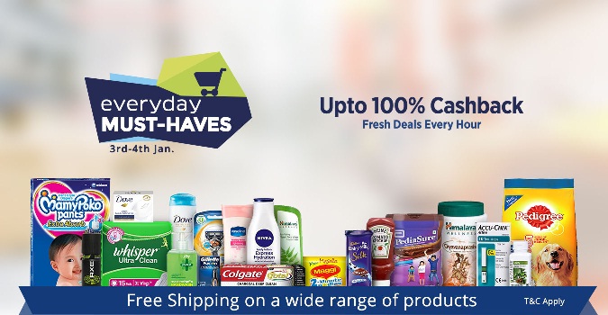 India Desire : Paytm Everyday Essentials Supermarket: Get Upto 100% Cashback Between 3rd To 5th Jan 2017